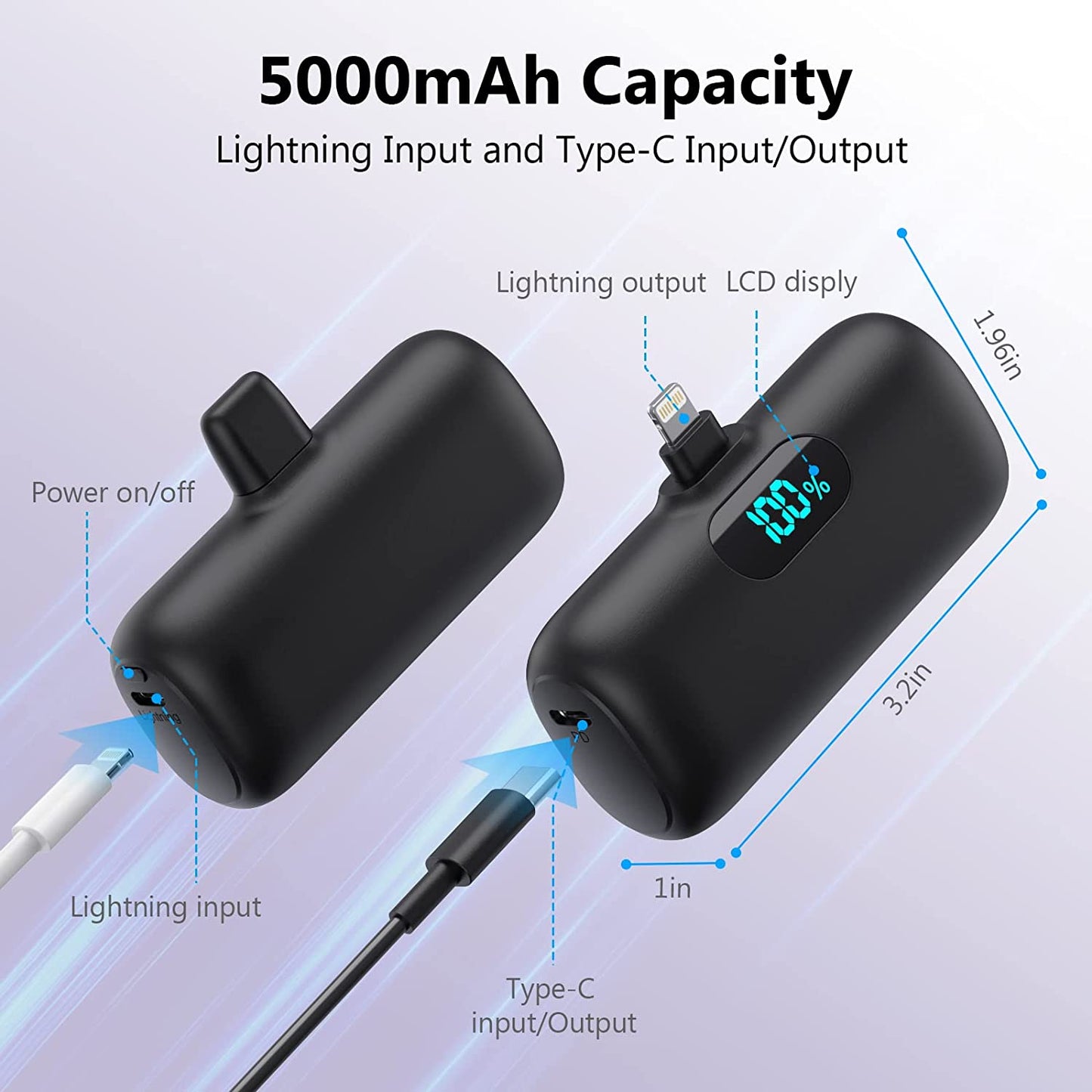 [2 Pack]Mini Portable Charger 5000Mah,Ultra-Compact 15W PD Fast Charging Power Bank,Lcd Display Cute Battery Pack Backup Charger Compatible with Iphone 14/14 Pro Max/13/13 Pro/12/Xr/8/7/6-Black+White  Dongguan Yuanhaoxun Technology Co., Ltd   