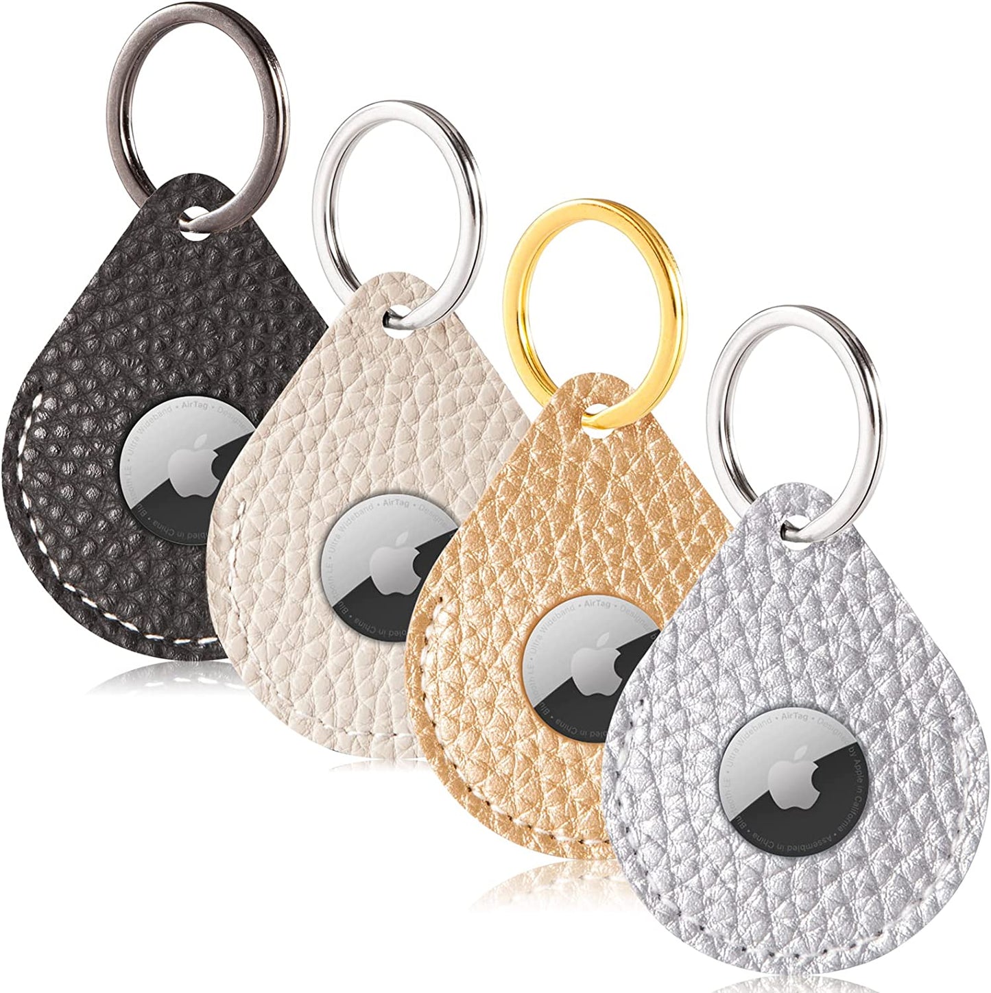 FOREVERFLYBIRD 4 Pack Airtag Holder Leather Case Air Tag Cover Keychain GPS Tracker Remote Finder Key Travel Backpack Pet Locator,Grey,White,Pink,Red  FOREVERFLYBIRD L(Black,White,Gold,Silver)  