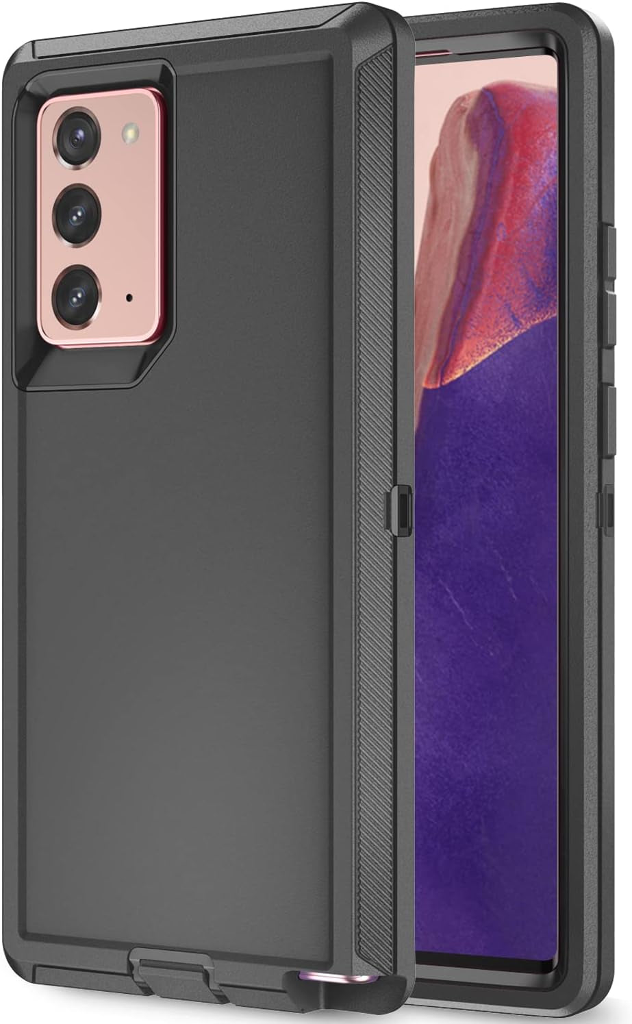 Galaxy Note 20 Case for Samsung Galaxy Note 20 Case Military Drop Shockproof Armor Heavy Duty Rugged 3 in 1 Protection Cover for Galaxy Note 20 Phone Case (Purple+Rose Red)  TORRTOWAY Black+Black  