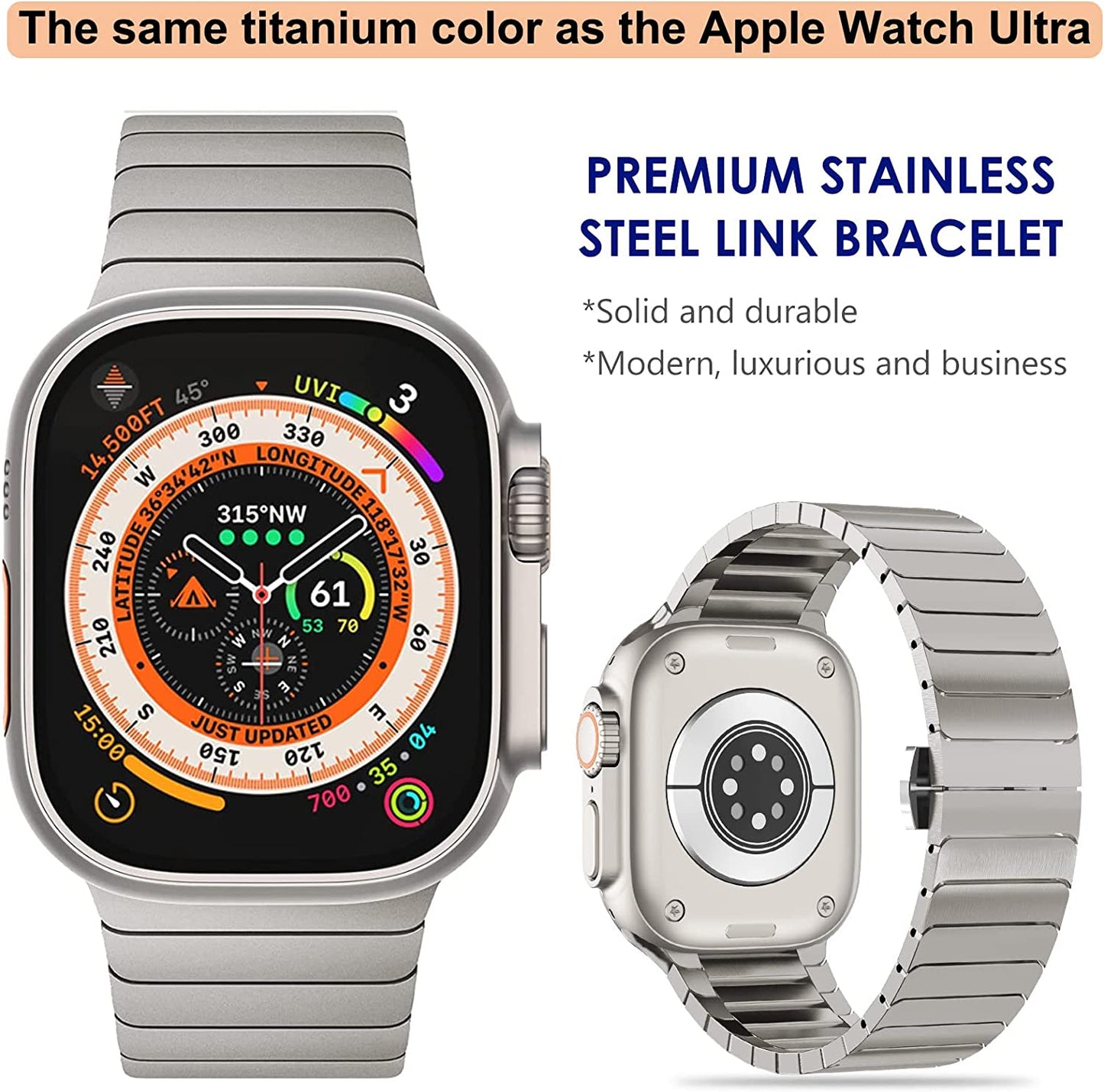 WINGLE Compatible for Apple Watch Ultra Band 49Mm 44Mm 45Mm 42Mm Series 8 7 Men, Stainless Steel Band Metal Strap Wristband for Apple Watch Iwatch Ultra SE 6 5 4 3 2 1 Link Women, Titanium  WINGLE   