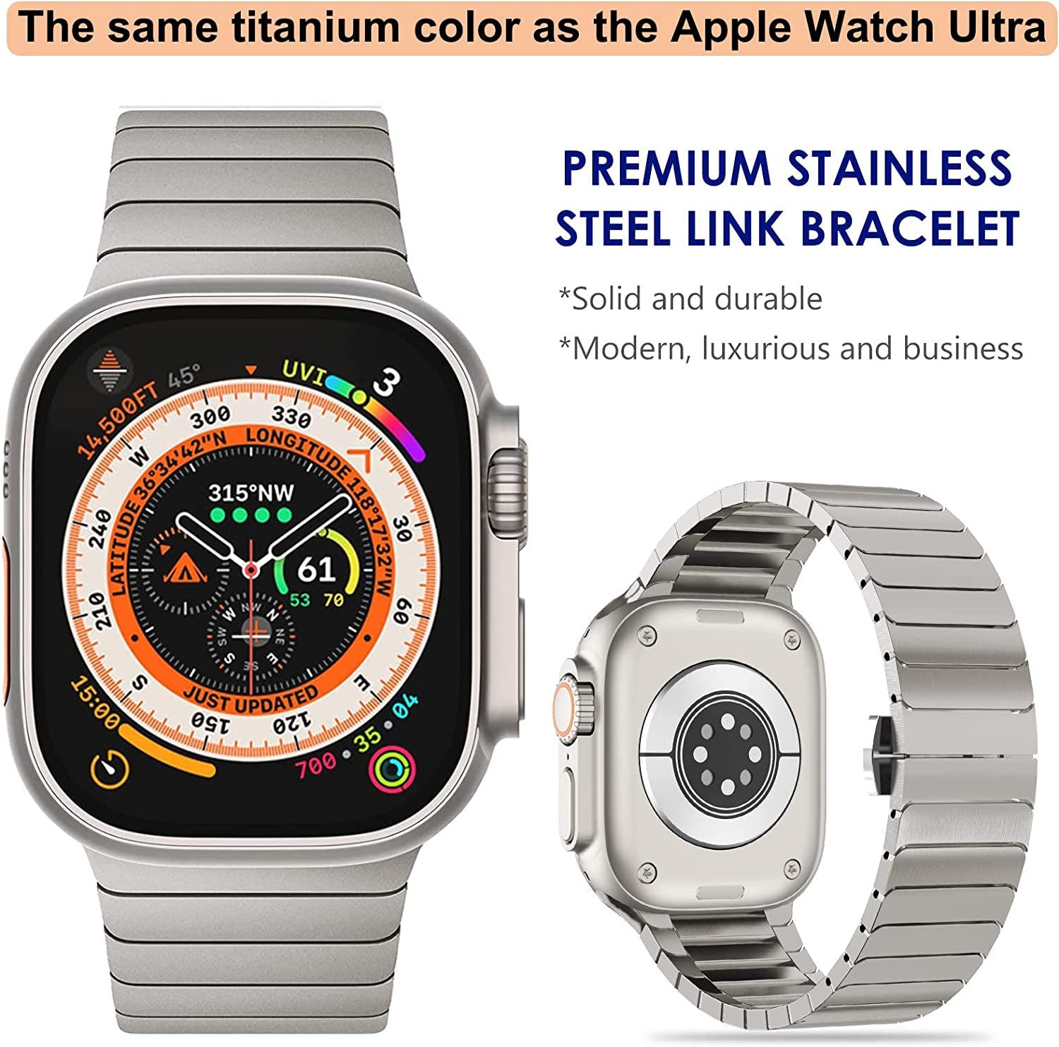 WINGLE Compatible for Apple Watch Ultra Band 49Mm 44Mm 45Mm 42Mm Series 8 7 Men, Stainless Steel Band Metal Strap Wristband for Apple Watch Iwatch Ultra SE 6 5 4 3 2 1 Link Women, Titanium  WINGLE   