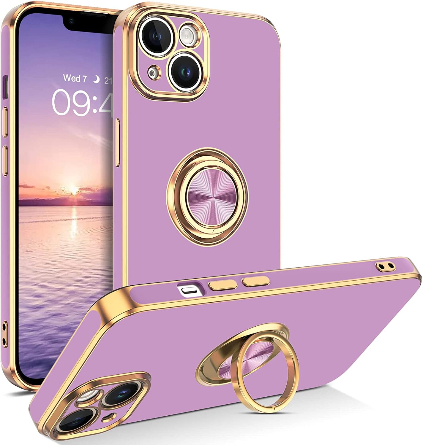 VENINGO Iphone 14 Case,Phone Cases for Iphone 14,Slim Fit Soft 360° Ring Holder Kickstand Magnetic Car Mount Supported Easy Clean Shockproof Protective Cover for Apple Iphone 14 6.1" 2022, Bright Red  VENINGO RN266-Purple  