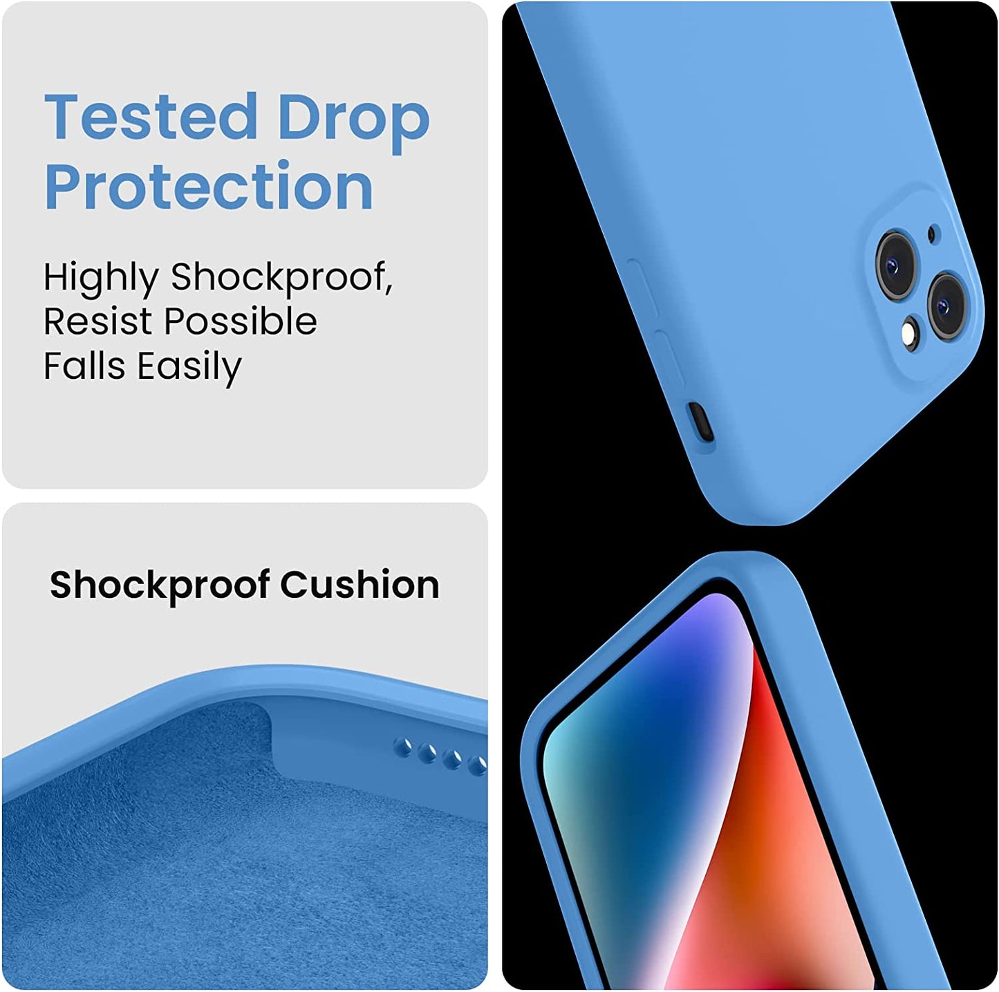 Firenova for Iphone 14 Case, Silicone Upgraded [Camera Protection] Phone Case with [2 Screen Protectors], Soft Anti-Scratch Microfiber Lining Inside, 6.1 Inch, Blue  FireNova   