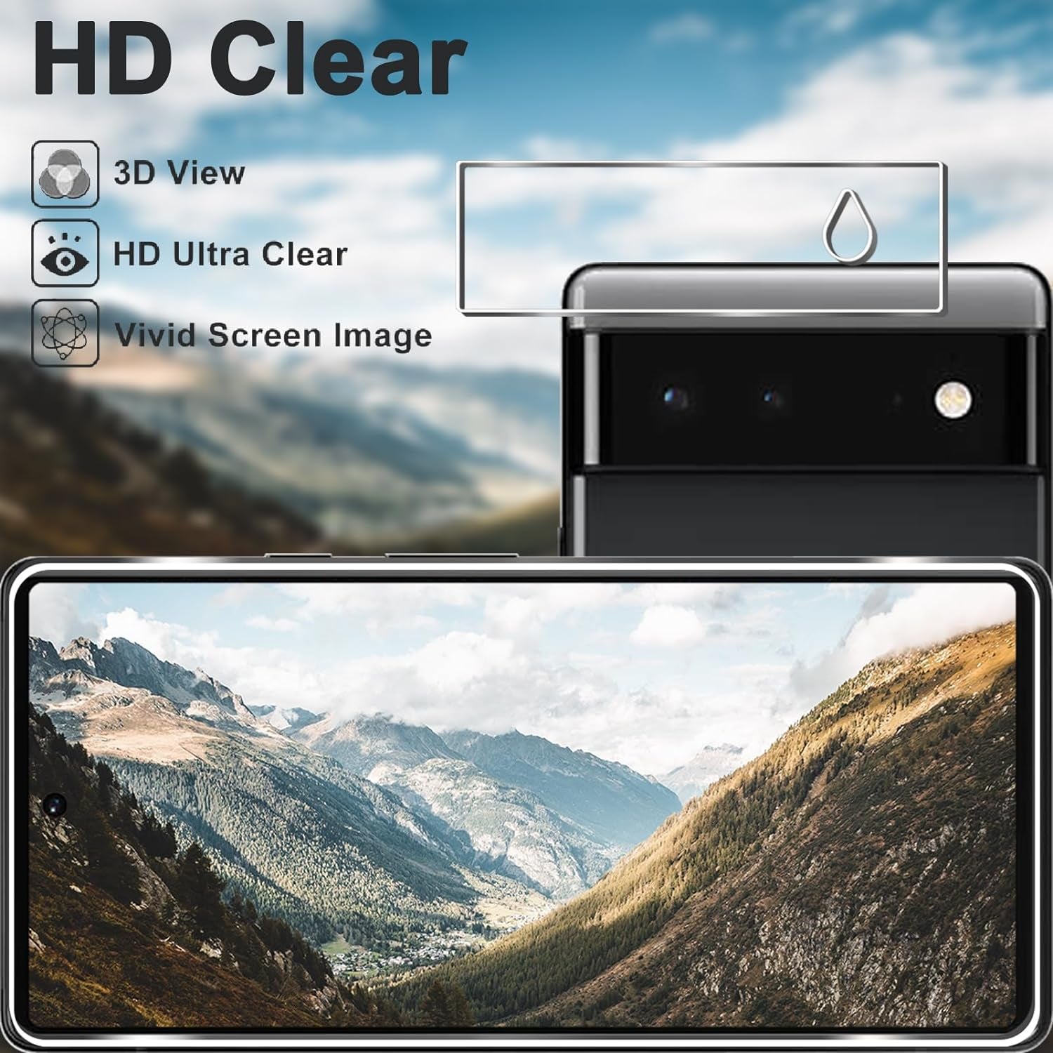 [3+3 Pack] Pixel 6 Screen Protector + Camera Lens Protector, HD Tempered Glass Film, Fingerprint Unlock, Anti-Scratch, Easy Installation, Bubble Free, 9H Glass Screen Protector for Google Pixel 6 5G  LXXMSXH   
