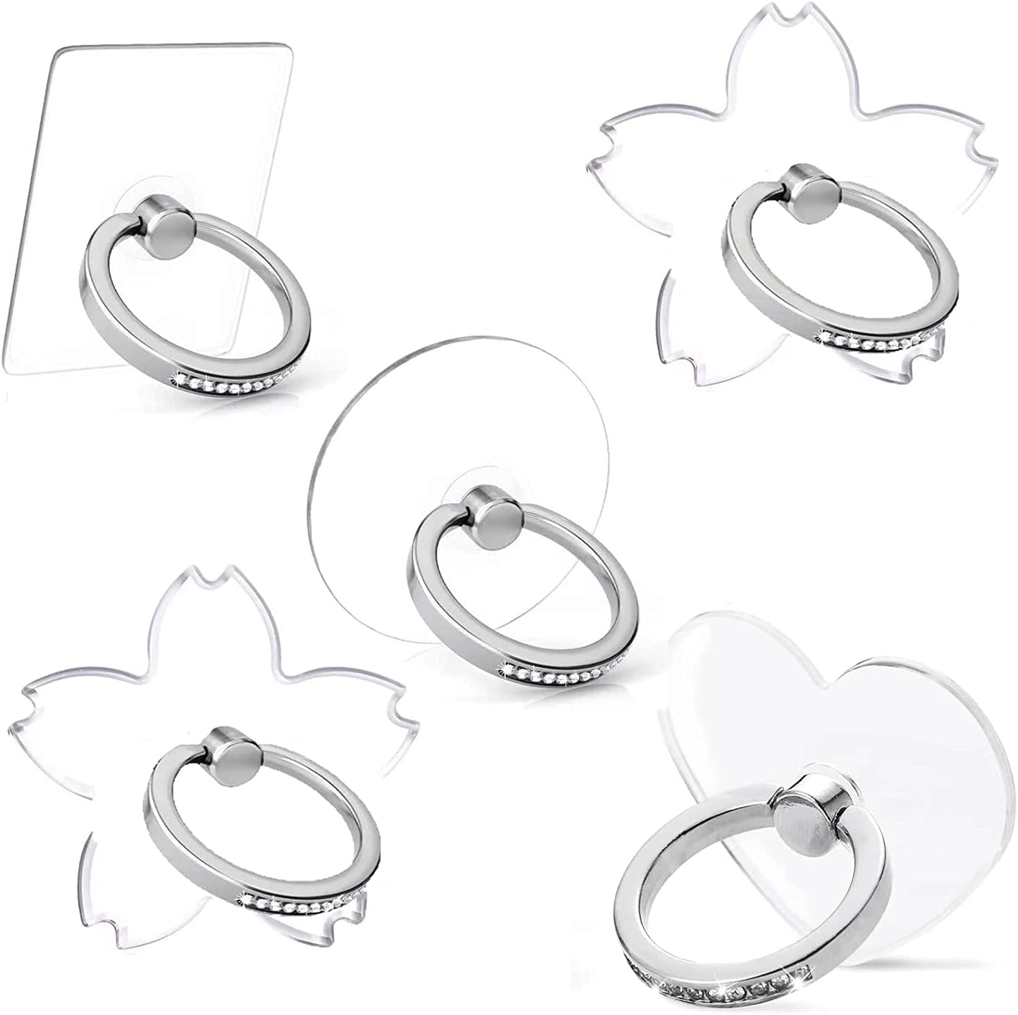 Transparent Phone Ring Holder Grip 5 Pack- Glitter Diamond Clear Cell Phone Ring Stand Holder Finger Grip Kickstand 360¡Ã Rotation, Compatible with Most of Phones, Tablets and Case  CRUMPS   