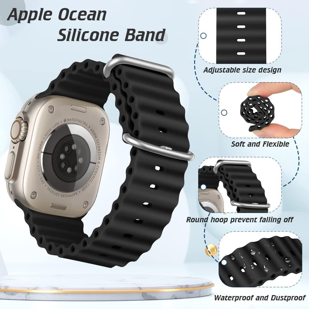 Relting Ocean Band Compatible with Apple Watch Band 38Mm 40Mm 41Mm 42Mm 44Mm 45Mm 49Mm,Adjustable Titanium Buckle Silicone Strap Compatible with Iwatch Ultra SE Series 8 7 6 5 4 3 2 1 for Women Men  Relting   