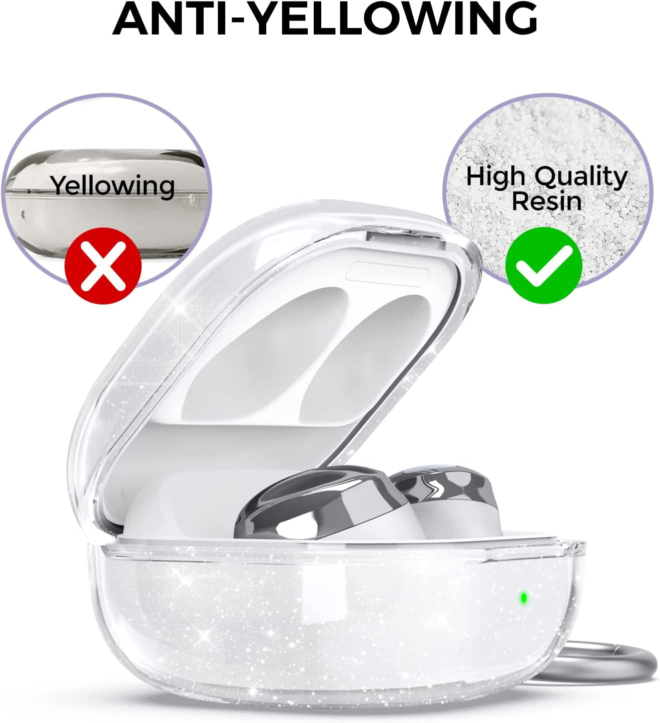 Ahastyle Compatible with Samsung Galaxy Buds 2 Pro Case/Galaxy Buds 2 Case/Galaxy Buds Pro Case/Galaxy Buds Live Case Transparent Cover [Anti-Yellowing] (Shine)  AHASTYLE   