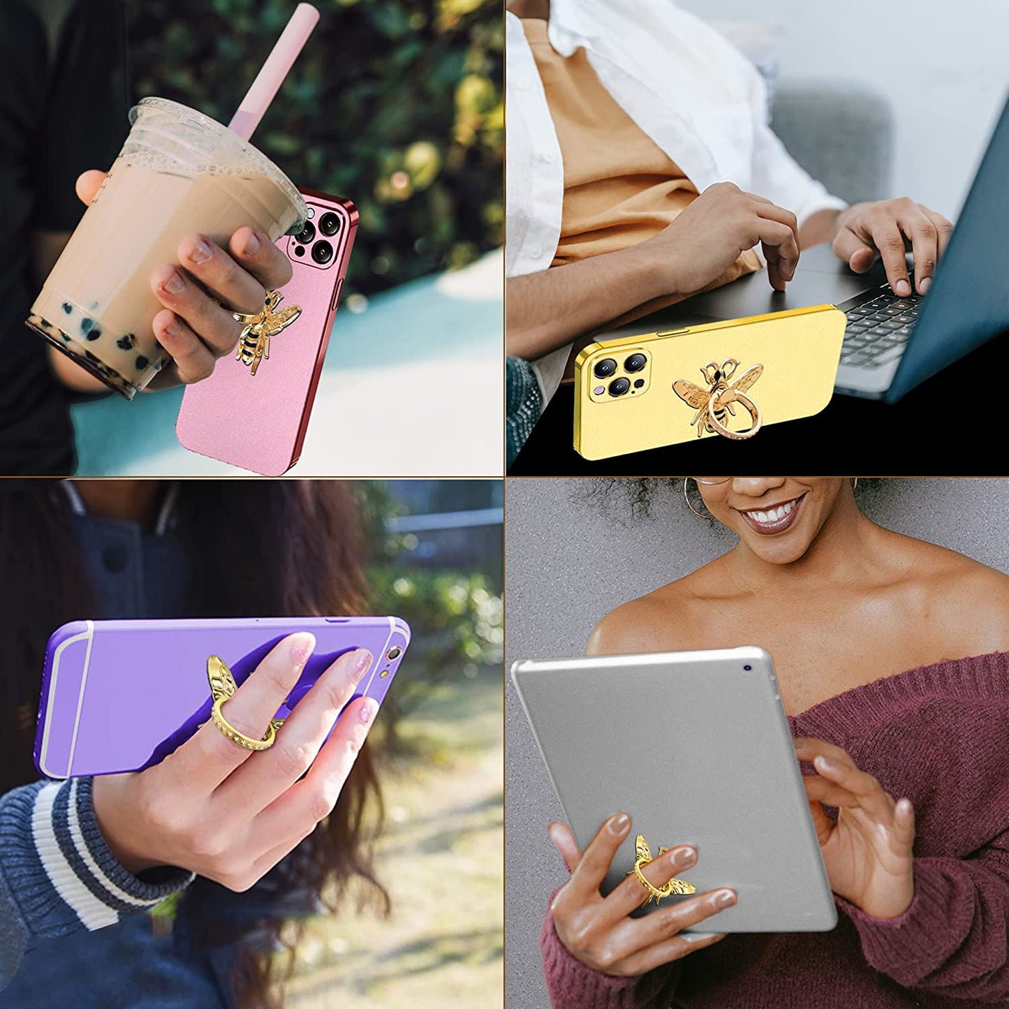 TACOMEGE Gold Bee Cell Phone Ring Grip Holder Stand for Iphone Android, Crystal Finger Ring Kickstand Compatible with Smartphones, Tablets  TACOMEGE   