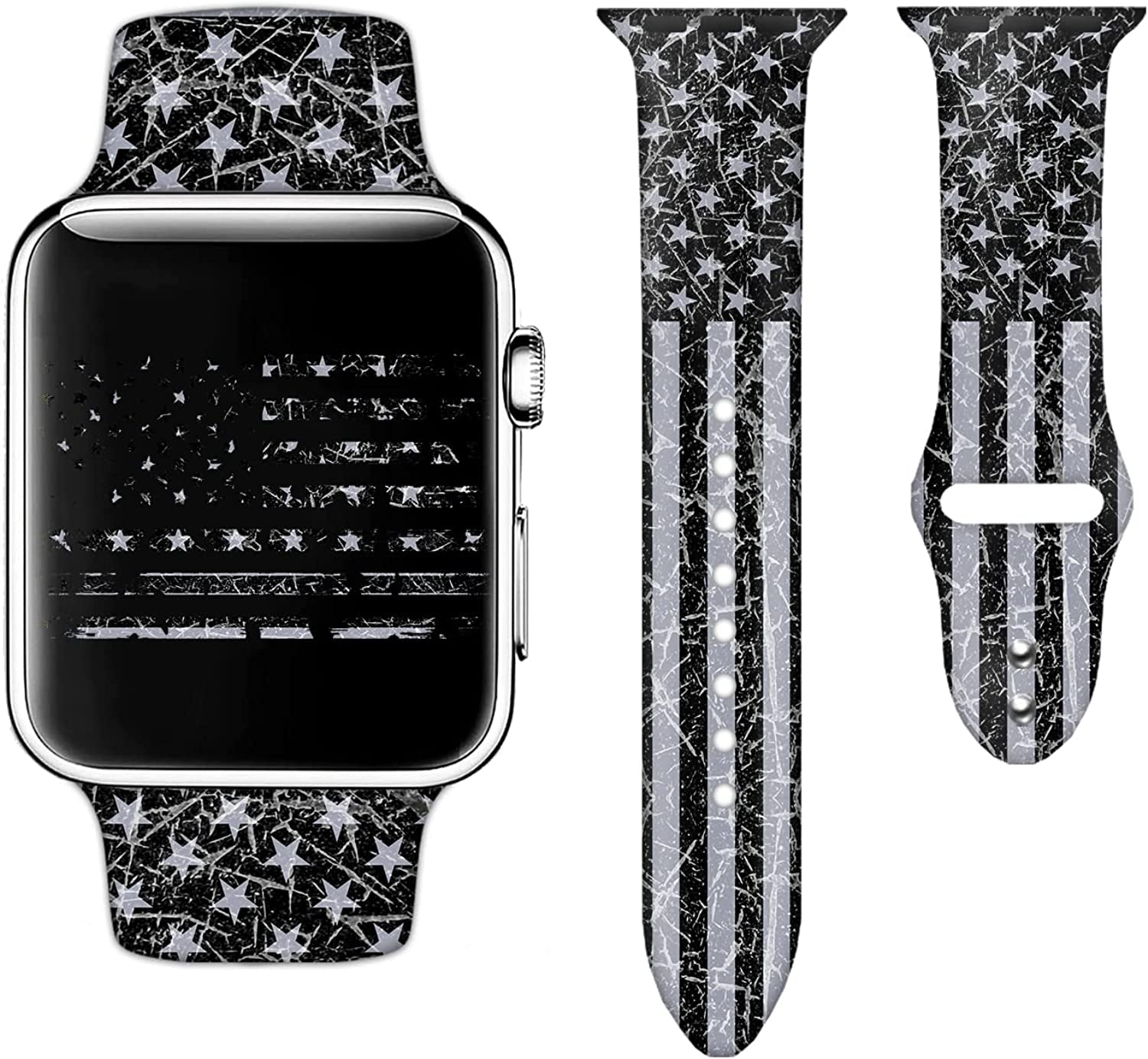 Camo Watch Bands Compatible with Apple Watch 38Mm 40Mm 41Mm 42Mm 44Mm 45Mm for Women Men, Adjustable Soft Silicone Sport Wristbands Replacement Strap for Iwatch Series 7 6 5 4 3 2 1  GEJPJGE American Flag -2 38mm/40mm/41mm (M/L) 