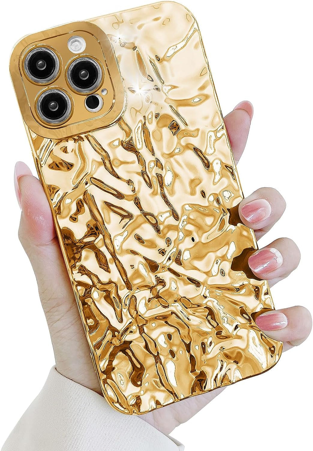 Yebowe Compatible with Iphone 11 Case, Cute 3D Tin Foil Pleated Luxury Phone Cover for Women Girls Cool Bling Designer Soft Silicone Case for Iphone 11, Rose Gold  Yebowe Gold Iphone 14 Pro 