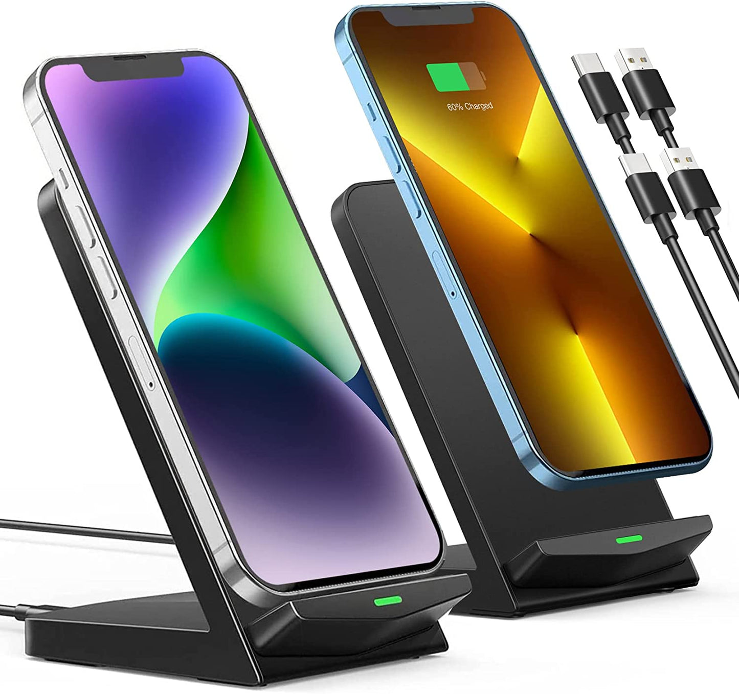 𝟮𝟬𝟮𝟯 𝗡𝗲𝘄 Wireless Charger,2 Pack Wireless Charger,Dual-Coil 15W Fast Wireless Charging Stand,Wireless Charger Compatible with Iphone 14 13 12 Pro XR XS 8 plus SE Galaxyphone Series(No Adapter)  GIZNCHA   