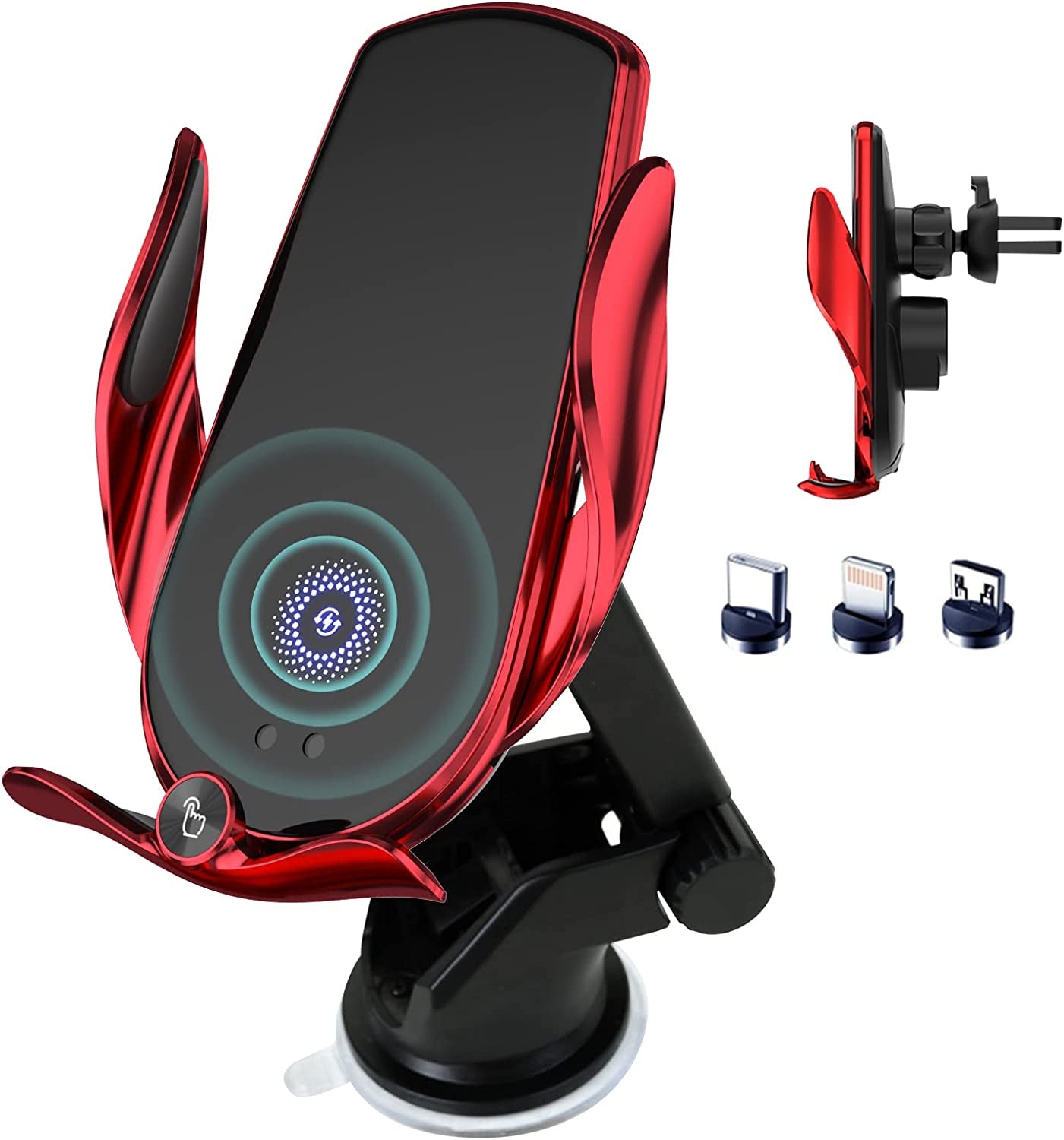 Wireless Car Charger,15W Fast Charging Car Charger Phone Holder Mount, Auto Clamping Car Charger Phone Mount Phone Holder for Iphone 14 13 12 11, Samsung Galaxy S23+ S22, Etc  Wireless Car Charger Red  