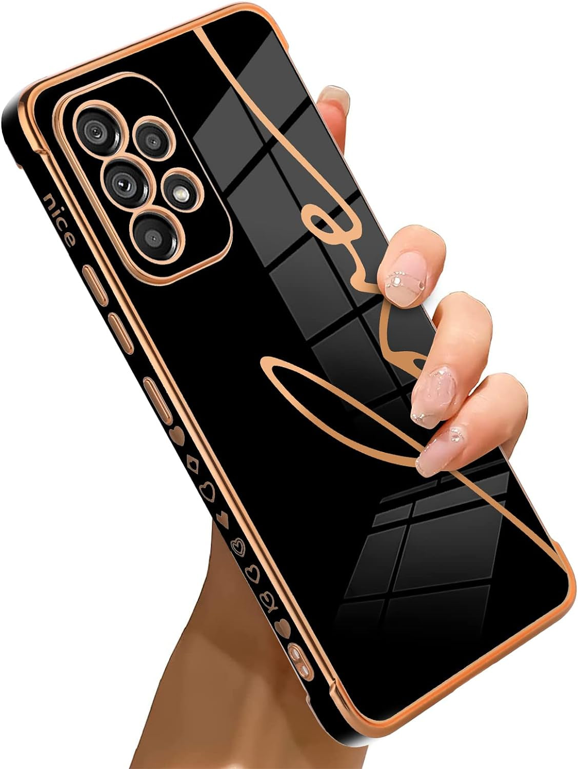 Bonoma Compatible with Samsung Galaxy A53 5G Case Love Heart Plating Electroplate Luxury Elegant Case Camera Protector Soft TPU Shockproof Protective Back Cover Galaxy A53 5G Case -Black  Bonoma Love Letter Grapic-Black  