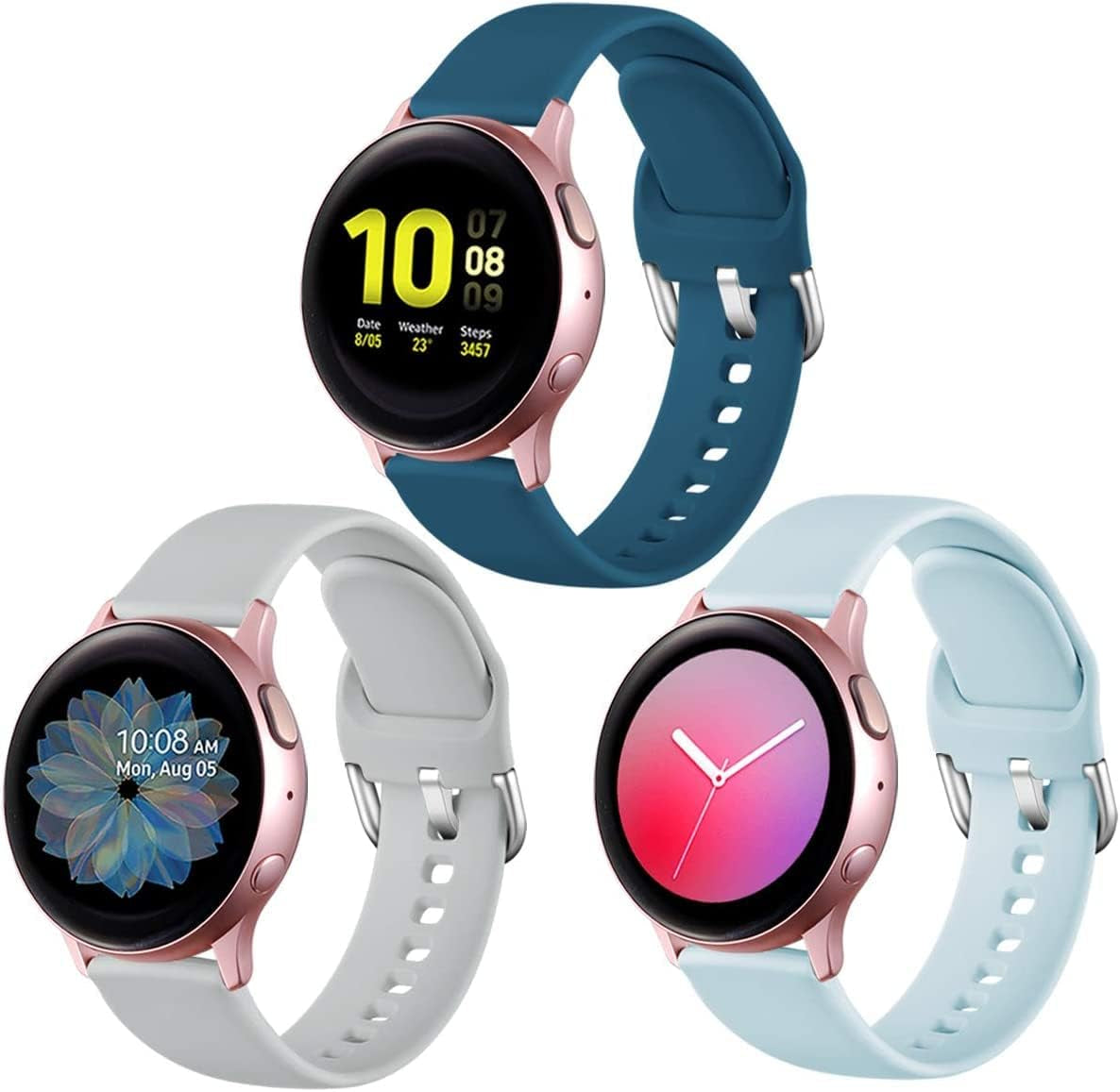 Lerobo Bands Compatible with Samsung Galaxy Watch Active/Active 2 44Mm 40Mm/Galaxy Watch 3 41Mm/Galaxy Watch 42Mm, 20Mm Soft Silicone Sport Strap Replacement Bands,3 Pack,Large,Black Navy Blue Gray  Lerobo Gray/Light Blue/Slate Blue Large 