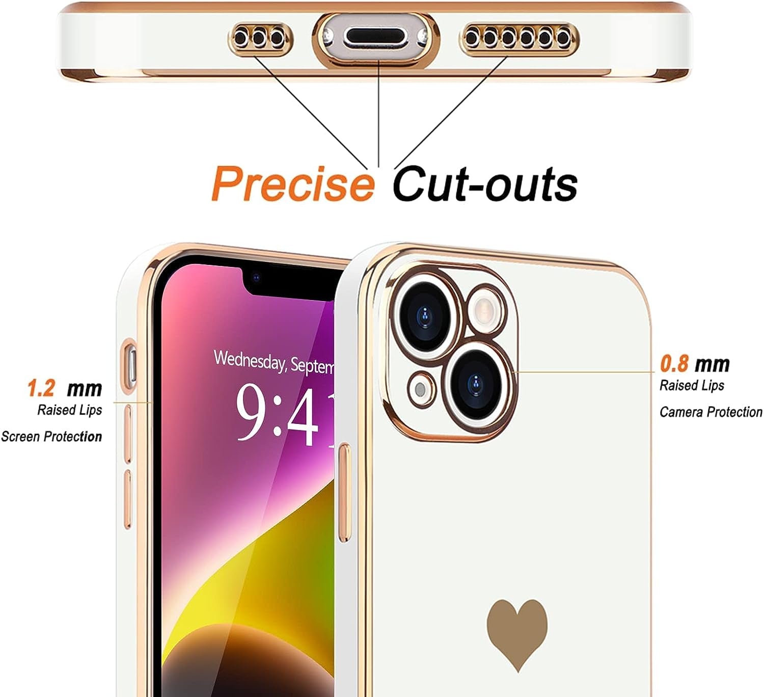 Teageo for Iphone 14 plus Case for Women Girl Cute Love Heart Luxury Plating Soft Bling Back Cover Raised Full Camera Protection Bumper Silicone Shockproof Phone Case for Iphone 14 Plus, White  janzee   