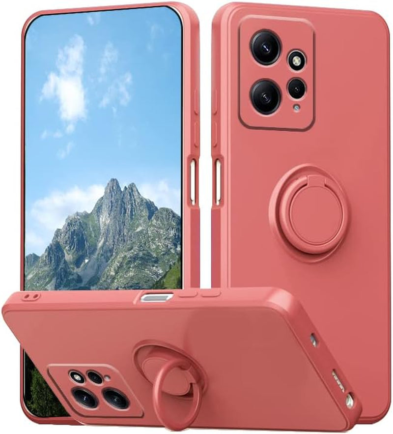 Wousunly Compatible with Redmi Note 12 4G Case with Ring Kickstand Green, Xiaomi Redmi Note 12 4G Phone Case Silicone Liquid with Soft Microfiber Lining Slim Shockproof Protective Cover (Black)  Wousunly Camellia  