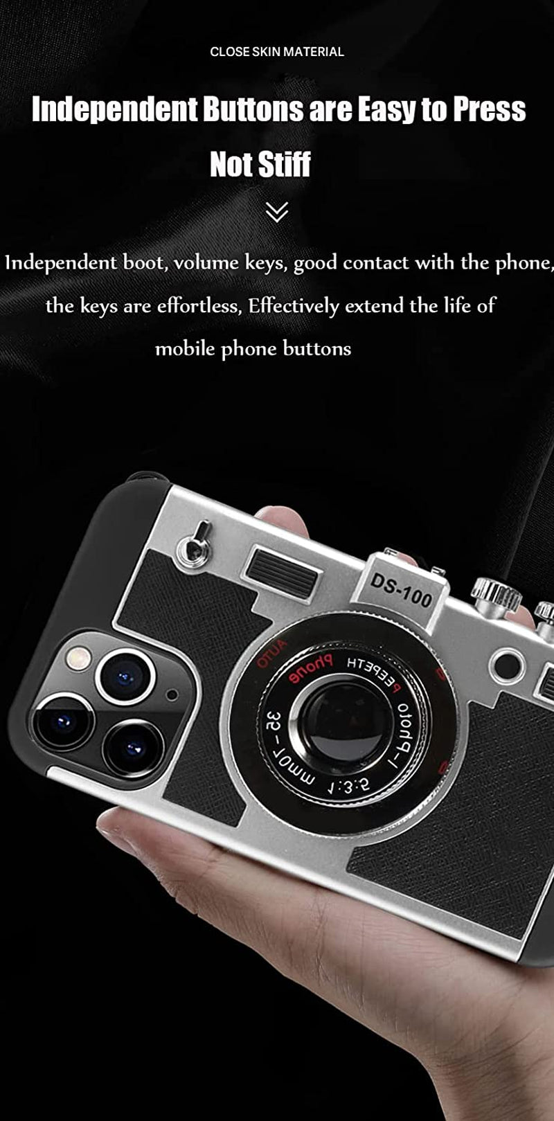 Yatchen Emily in Paris Phone Case for Iphone 13 Cute 3D Vintage Camera Phone Case with Lanyard Adjustable Shoulder Strap Unique Cool Silicone PC Case for Iphone 13 Girls Women Black  Yatchen   