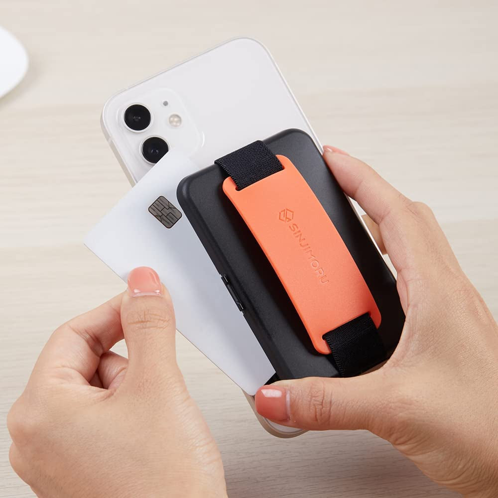 Sinjimoru Secure Magnetic Wallet as Phone Grip Stand for Magsafe Wallet, Cell Phone Wallet Stick on with Phone Kickstand & Phone Grip Holder for Iphone 12/13 and 14 Series. M-Card Zip Black  Sinjimoru Co.Ltd   