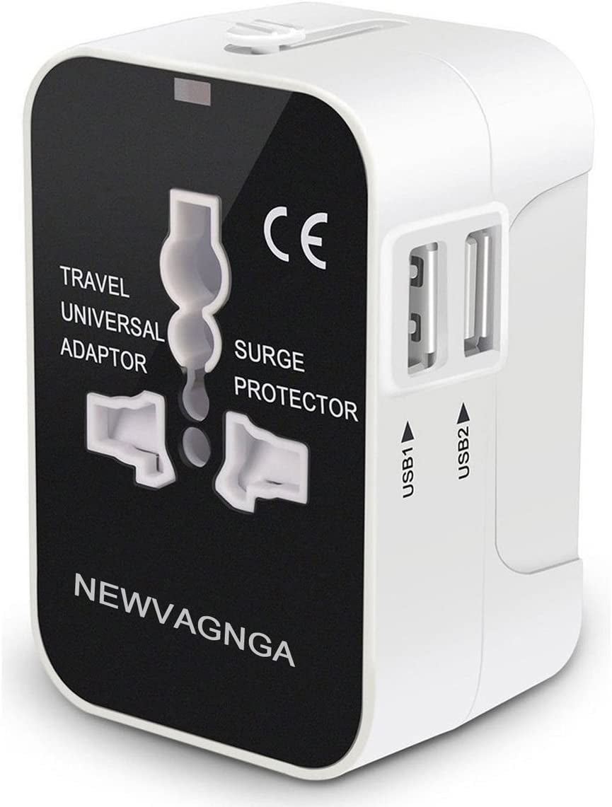 NEWVANGA International Universal All in One Worldwide Travel Adapter Wall Charger AC Power Plug Adapter with Dual USB Charging Ports for USA EU UK AUS European Cell Phone Laptop  LIANSING White  