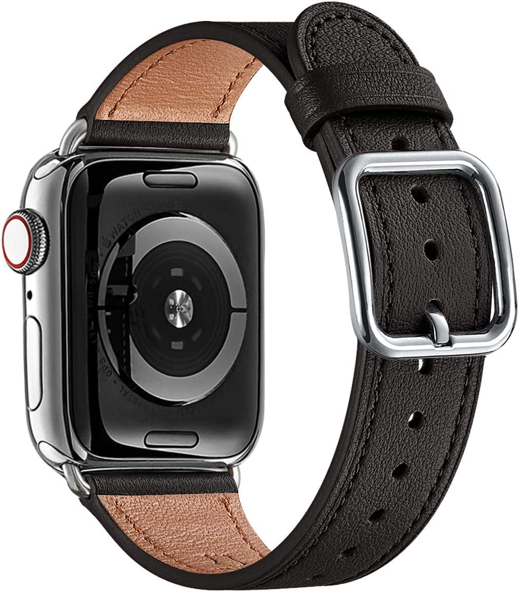 MNBVCXZ Compatible with Apple Watch Band 38Mm 40Mm 41Mm 42Mm 44Mm 45Mm 49Mm Women Men Girls Boys Genuine Leather Replacement Strap for Iwatch Series 8 7 6 5 4 3 2 1 Iwatch Ultra SE (Pink Sand/Rose Gold)  MNBVCXZ-US Black/Silver 42mm 44mm 45mm 49mm 