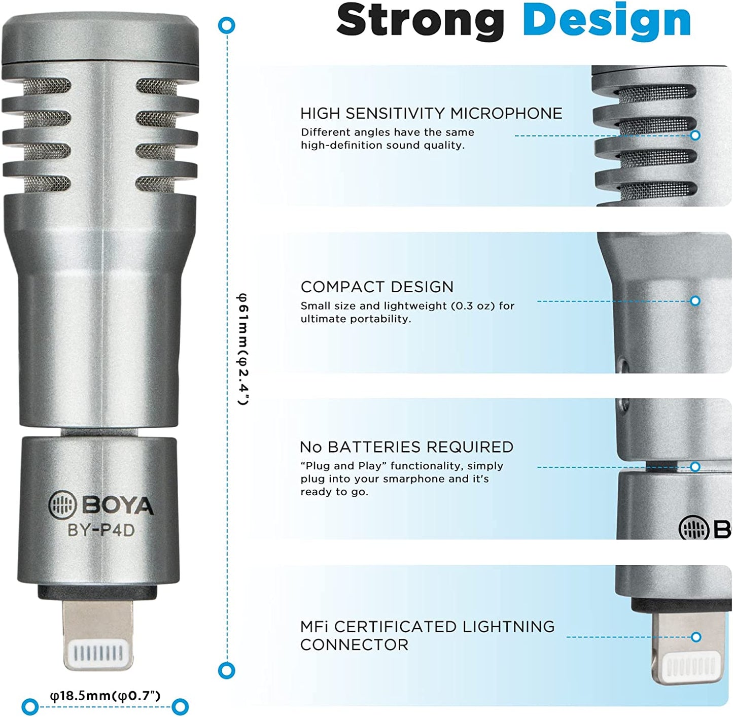BOYA BY-P4D Iphone Microphone Ios Mini Phone Mic with Lightning Port for Iphone/Ipad/Ipod Foldable External Microphone with Wind Foam for Youtube,Vlogging,Live Stream,Video Record  BOYA   