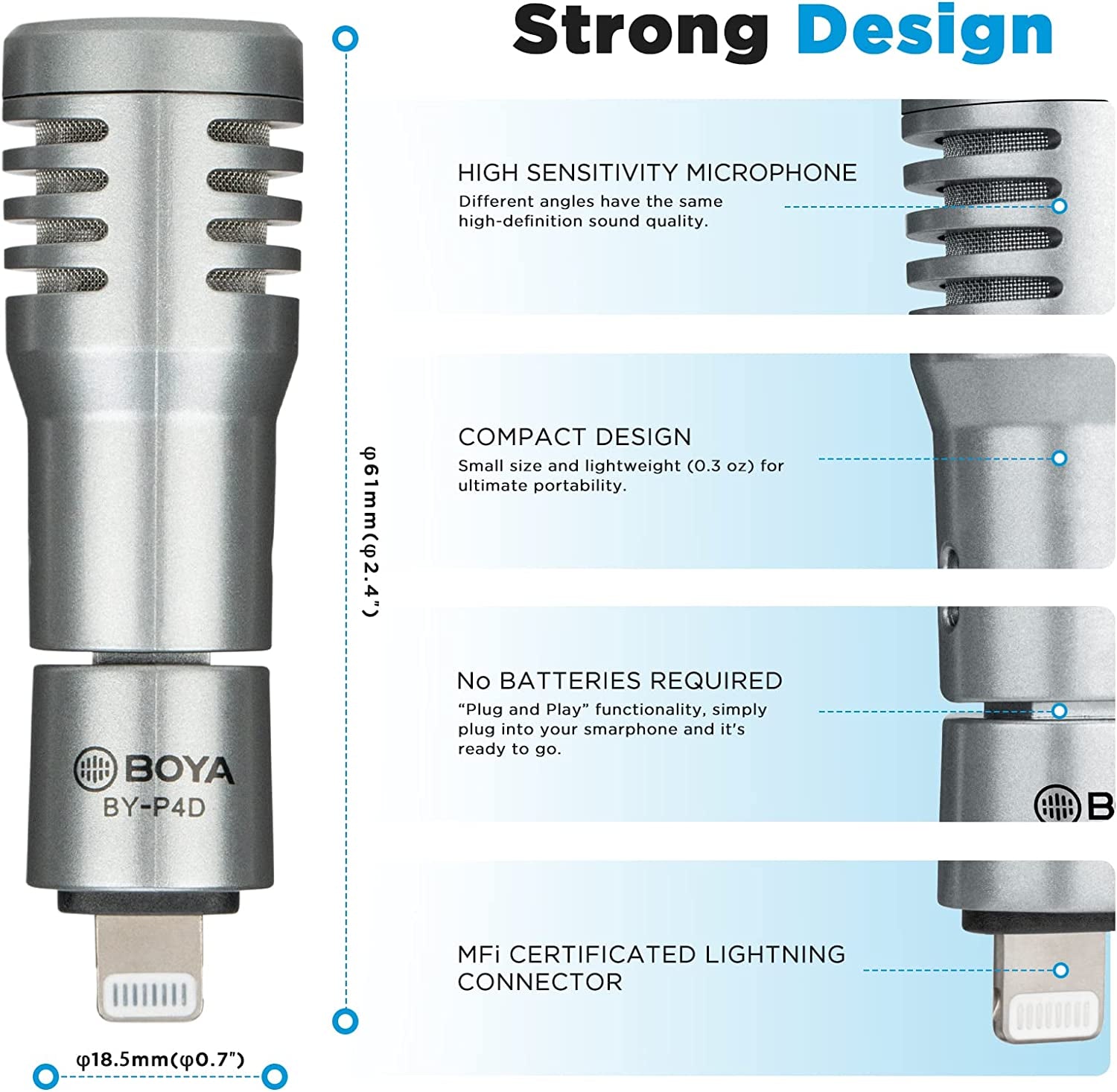 BOYA BY-P4D Iphone Microphone Ios Mini Phone Mic with Lightning Port for Iphone/Ipad/Ipod Foldable External Microphone with Wind Foam for Youtube,Vlogging,Live Stream,Video Record  BOYA   