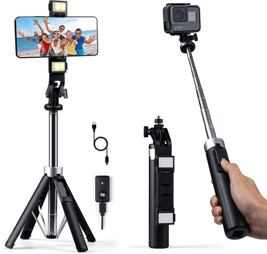 Selfie Stick Tripod with Dual LED Light and Remote, 49 Inch Extendable Phone Tripod for Video Recording/Gopro,Compatible with Iphone, Samsung Galaxy and Smartphone  Shenzhen Jueying Technology Co., Ltd.   