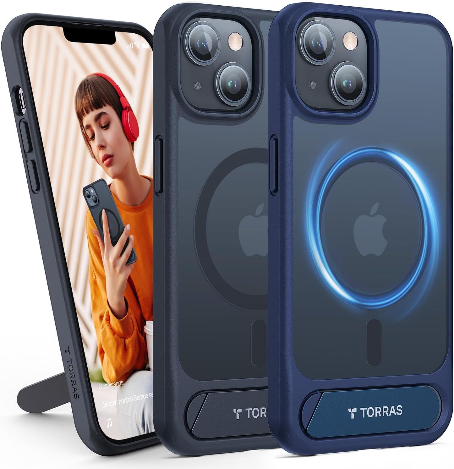 TORRAS Stronger Magnetic for Iphone 14 Pro Max Case with Stand, Compatible with Magsafe, Built in Hidden Kickstand, 10FT Mil-Grade Drop Protection for Iphone 14 Pro Max Case, Translucent Matte Purple  TORRAS C-Blue Iphone 14 