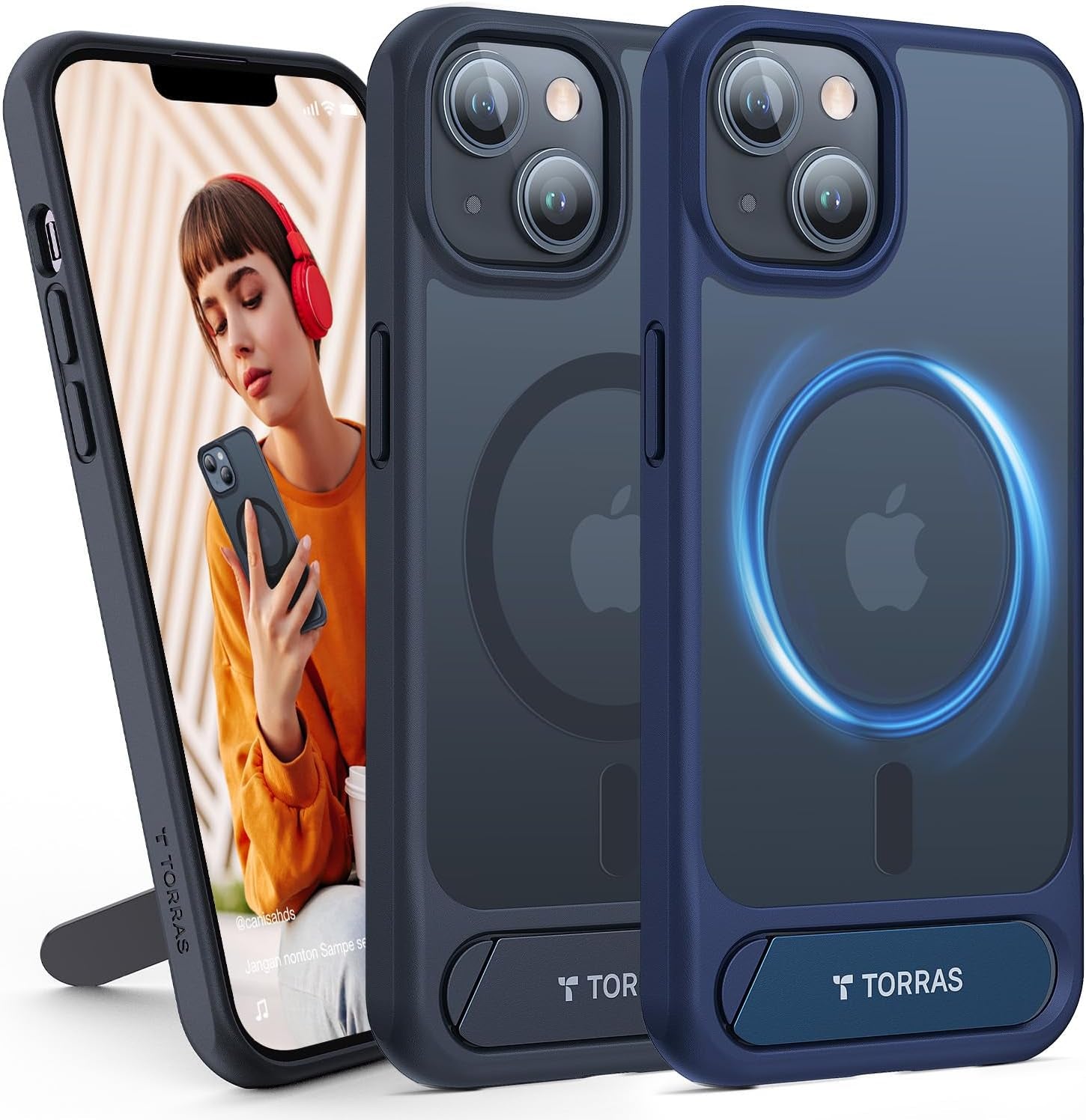 TORRAS Stronger Magnetic for Iphone 14 Pro Max Case with Stand, Compatible with Magsafe, Built in Hidden Kickstand, 10FT Mil-Grade Drop Protection for Iphone 14 Pro Max Case, Translucent Matte Purple  TORRAS C-Blue Iphone 14 