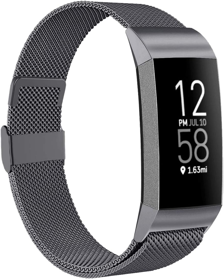 ZWGKKYGYH Metal Bands Compatible with Fitbit Charge 4/Charge 3/Charge 3 SE, Stainless Steel Mesh Magnetic Band Replacement Accessories Bracelet Strap for Women Men, Silver Small  ZWGKKYGYH Space Gray Small: 5.5" - 7.9" 