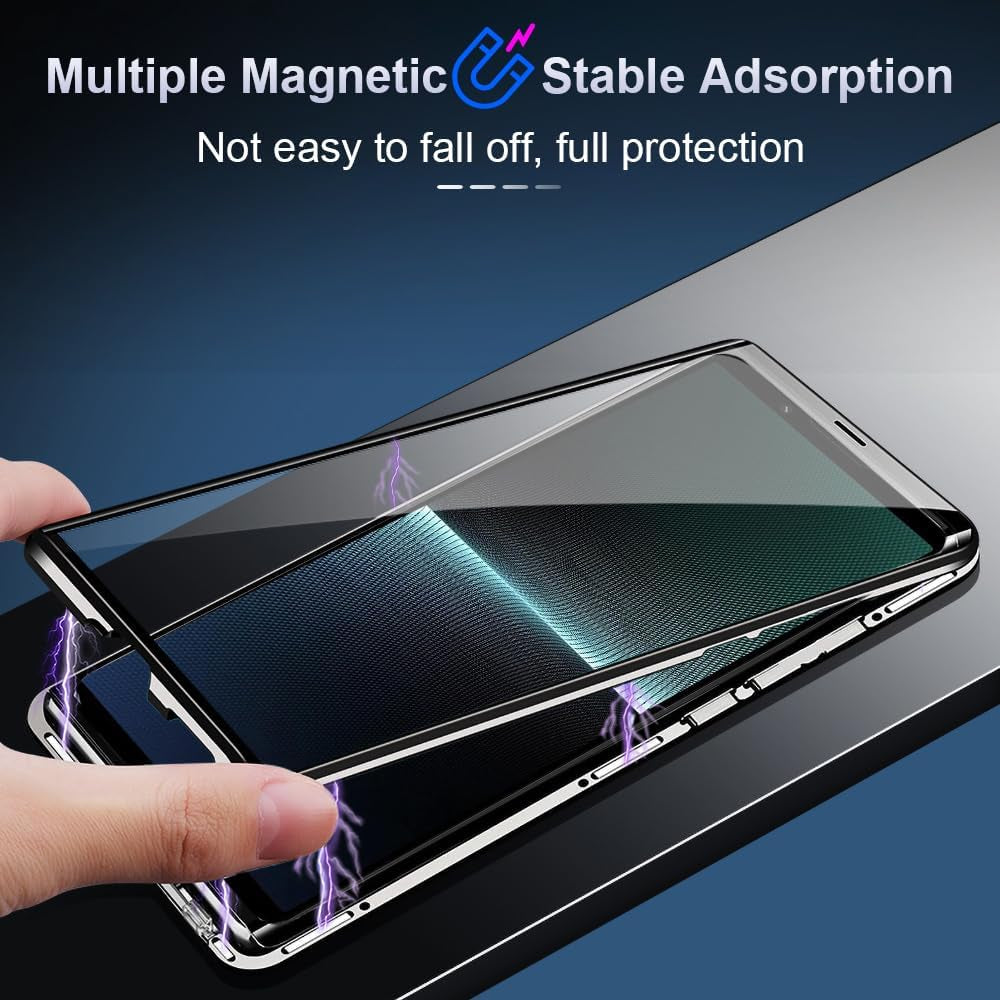 QUIETIP Case Compatible with Sony Xperia 1 V 5G,Magnetic Body Metal Frame Double Sided Clear Tempered Glass Shockproof with Camera Protection Cover Thin,Black  QUIETIP   