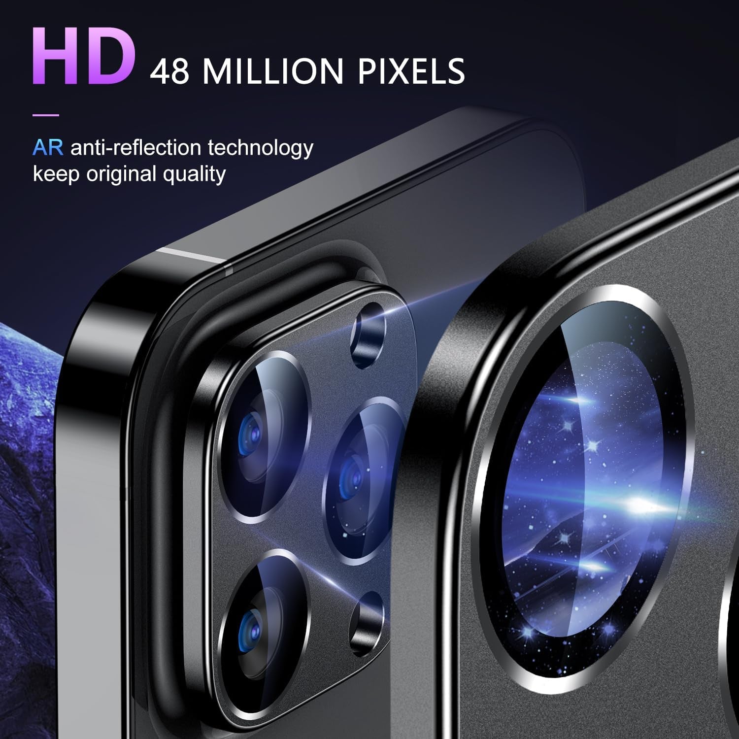 Uyiton for Iphone 13 Pro/Iphone 13 Pro Max Camera Lens Protector, [Strong Adsorption] [Drop Protection] Metal Ring Tempered Glass Rear Camera Screen Cover - Graphite  Uyiton   