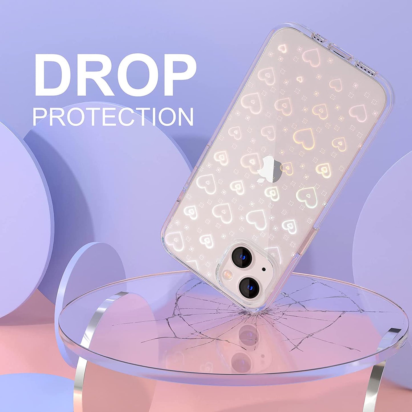 Tksafy Case Compatible Iphone 14 Case, Clear Glitter Cute Laser Holographic Love Heart Pattern for Women Girls, Anti-Yellow Hard PC Protective Phone Cover for Iphone 14 6.1-Inch 2022, Rainbow Heart  Tksafy   