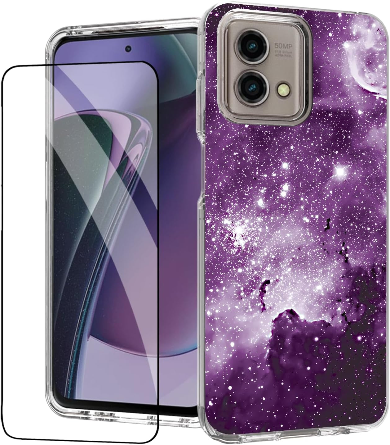 For Moto G Stylus 5G (2023) Case,Tempered Glass Screen Protector, Shockproof Drop Protective 2 in 1 Hybrid Hard PC Soft TPU Case for Motorola Moto G Stylus 5G (2023) (Mandala)  DDTKZC Purple Starry Sky  