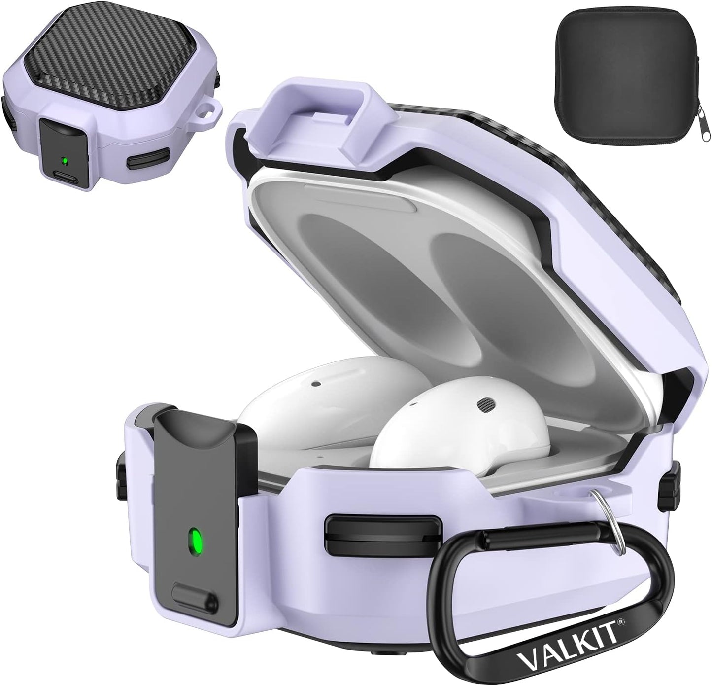 Valkit Compatible Galaxy Buds 2 Pro/Galaxy Buds 2/Galaxy Buds Pro/Buds Live Case with Lock, Full Body Protective Case for Men Women Shockproof Skin Cover for Samsung Earbuds with Keychain,Blue  VKT Carbon Fiber Purple  
