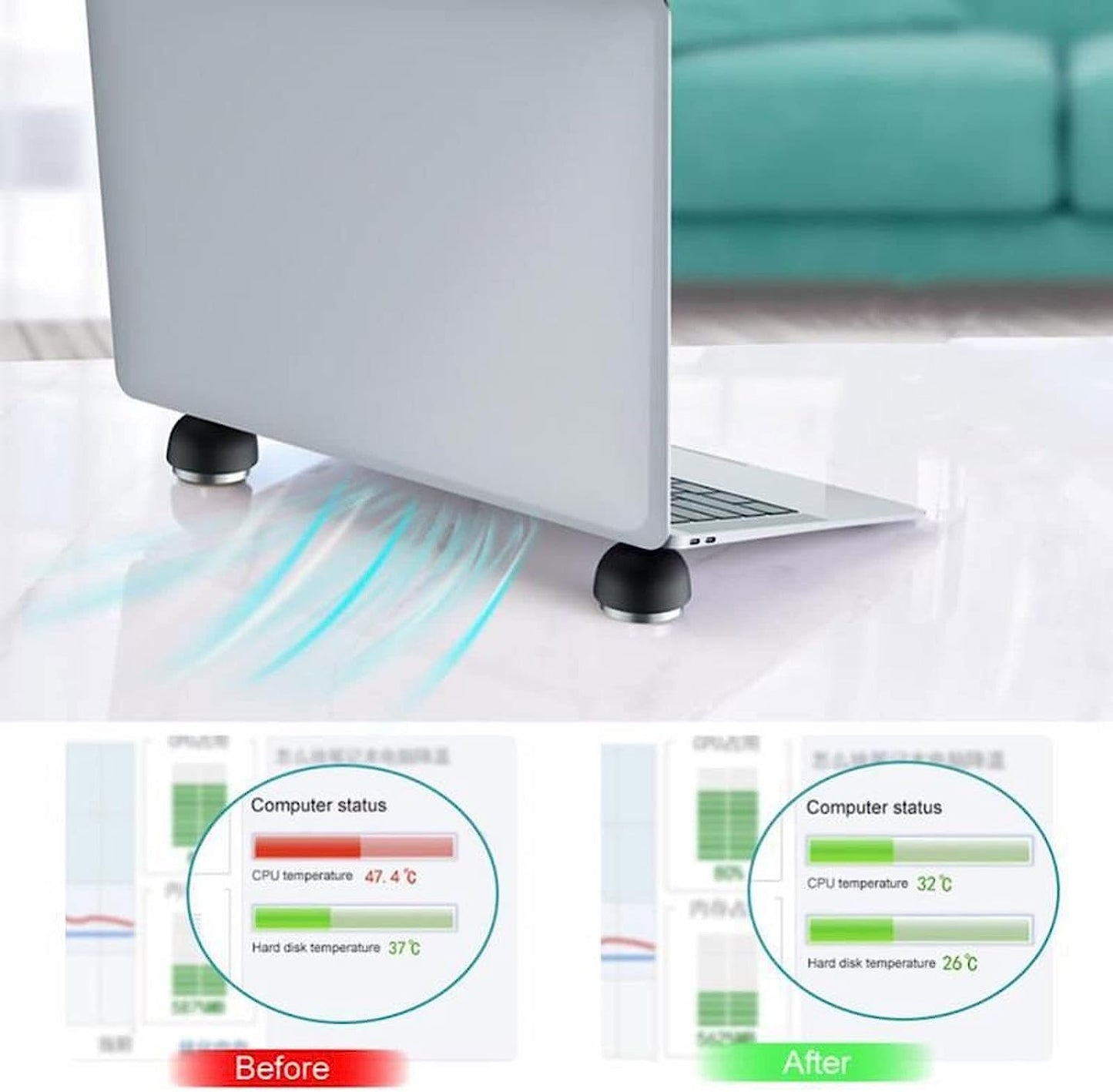 ADIREE Laptop Stands Magnetic Mini Laptop Stand Protable Mushroom Holder Foldable Cooler Non-Slip Notebook Bracket for (Color : Black)  ADIREE   