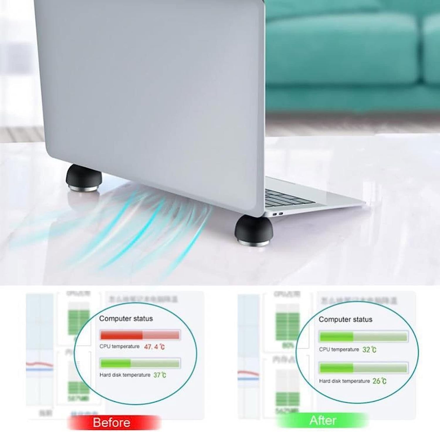 ADIREE Laptop Stands Magnetic Mini Laptop Stand Protable Mushroom Holder Foldable Cooler Non-Slip Notebook Bracket for (Color : Black)  ADIREE   