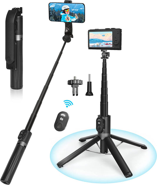 Eocean Selfie Stick Tripod Quadripod with Remote, 55" Aluminum Alloy Extendable Cell Phone Tripod Stand Compatible with Iphone/Android Phone/Gopro, Lightweight Portable Pocket Travel Tripod  EOCEAN   
