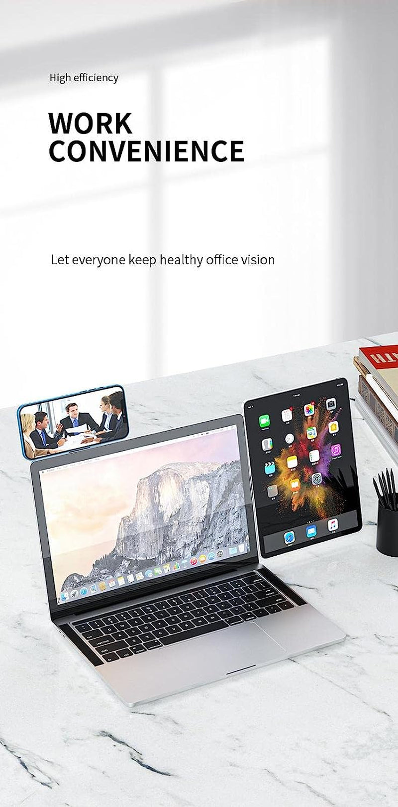 Magnetic Phone Holder for Laptop, Adjustable Foldable Monitor Side Mount Clip, Portable Expansion Bracket for Smartphone. (Black)  High3Up   