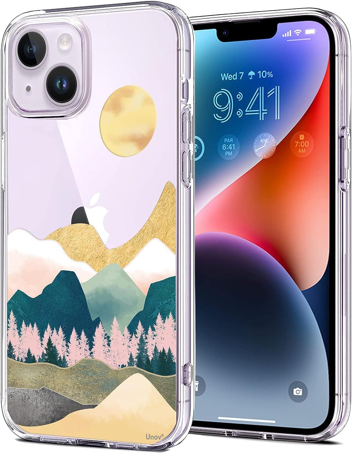 Unov Case Compatible with Iphone 14 plus Case Clear with Design Embossed Pattern Soft TPU Bumper Slim Protective 6.7 Inch (Great Wave)  Unov Sierra Mountains  