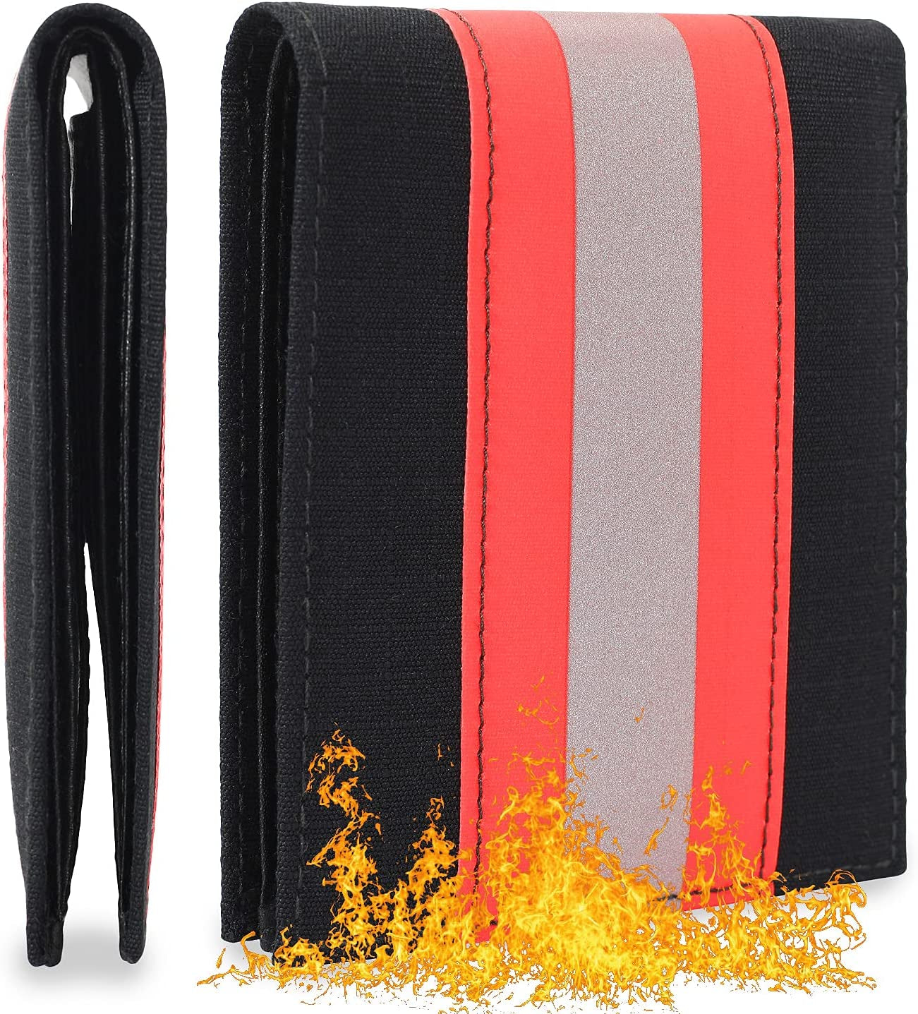 Slim Front Pocket Minimalist Smart Rfid Stitch Wallet for Men & Women, Mens Wallets Credit Card Holder Bifold Mighty Fabric, Inner Leather, Rfid Blocking Firefighter Gear Stripe, Chic Gift Box  ARCTOTTI   