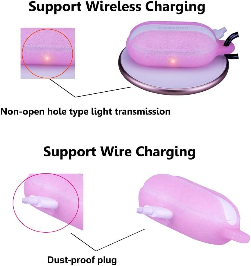 Fironst Silicone Case for Galaxy Buds (Plus), with Carabiner Protective Cover Soft and Shock Resistant Compatible with Fast Wireless Charging for Samsung Galaxy Earbuds & Buds+ 2020 (Glittery Pink)  Fironst   