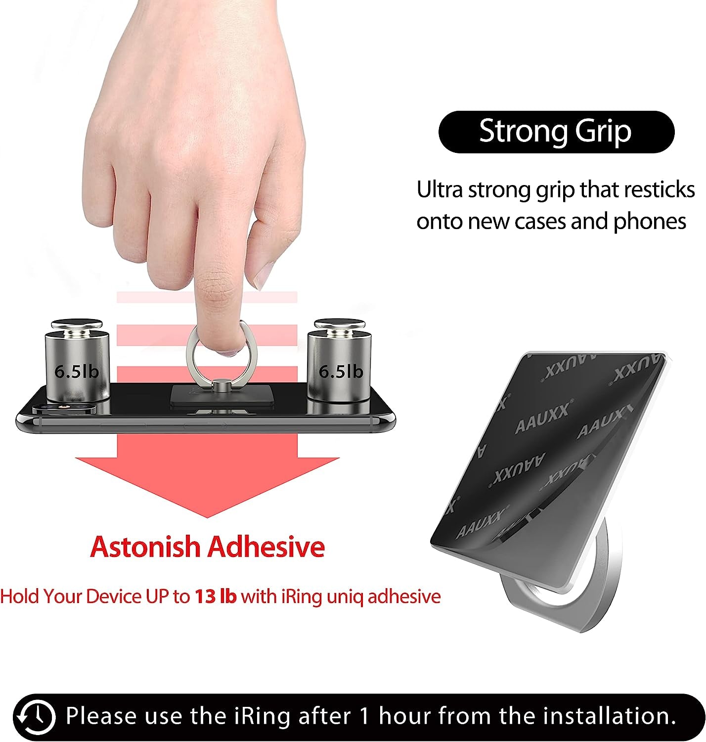 Iring Original, Made in Korea, Phone Ring Holder, Cell Phone Grip Stand, Compatible with Iphone, Galaxy, and Other Smartphones (Black)  AAUXX Korea   