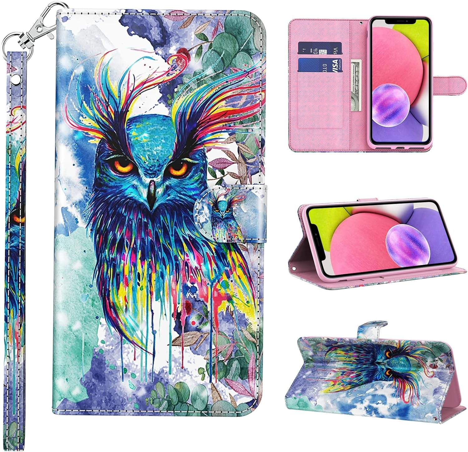 VODEFOX Case for LG G7 Thinq/Lg G7, PU Leather Wallet Case for LG G7 Thinq/Lg G7 6.1", Cute 3D Cartoon Design Card Slot Magnetic Closure Stand Protective Cover for Women - Golden Butterfly  VODEFOX Owl Lg G7 Thinq 