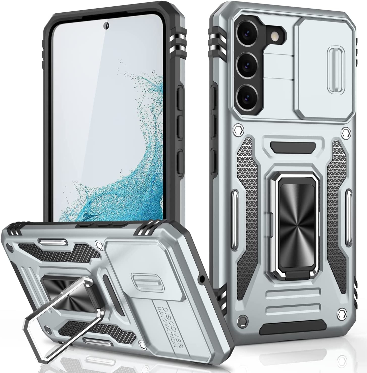 LUMARKE Galaxy S22 plus Case with Camera Cover,Samsung S22 plus Cover Pass 16Ft Drop Test Military Grade Heavy Duty Protective Phone Case with Kickstand for Samsung Galaxy S22 plus Black  LUMARKE Grey Galaxy S22 Plus 6.6''-M 