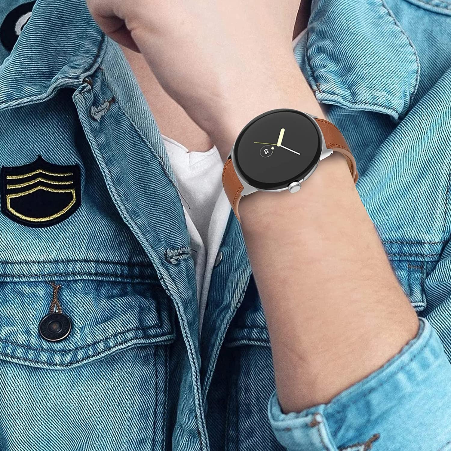 Leather Bands Compatible with Google Pixel Watch Band, Leather Replacement Band for Google Pixel Watch for Women & Men (D)  hunmansaf   