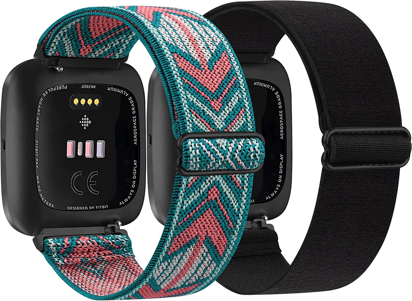 2 Pack Elastic Bands Compatible with Fitbit Versa 2 / Versa/Versa Lite/Versa SE for Women Men, Adjustable Nylon Sport Stretchy Wristband for Fitbit Versa/Versa 2 (Black+Leopard)  Meliya   