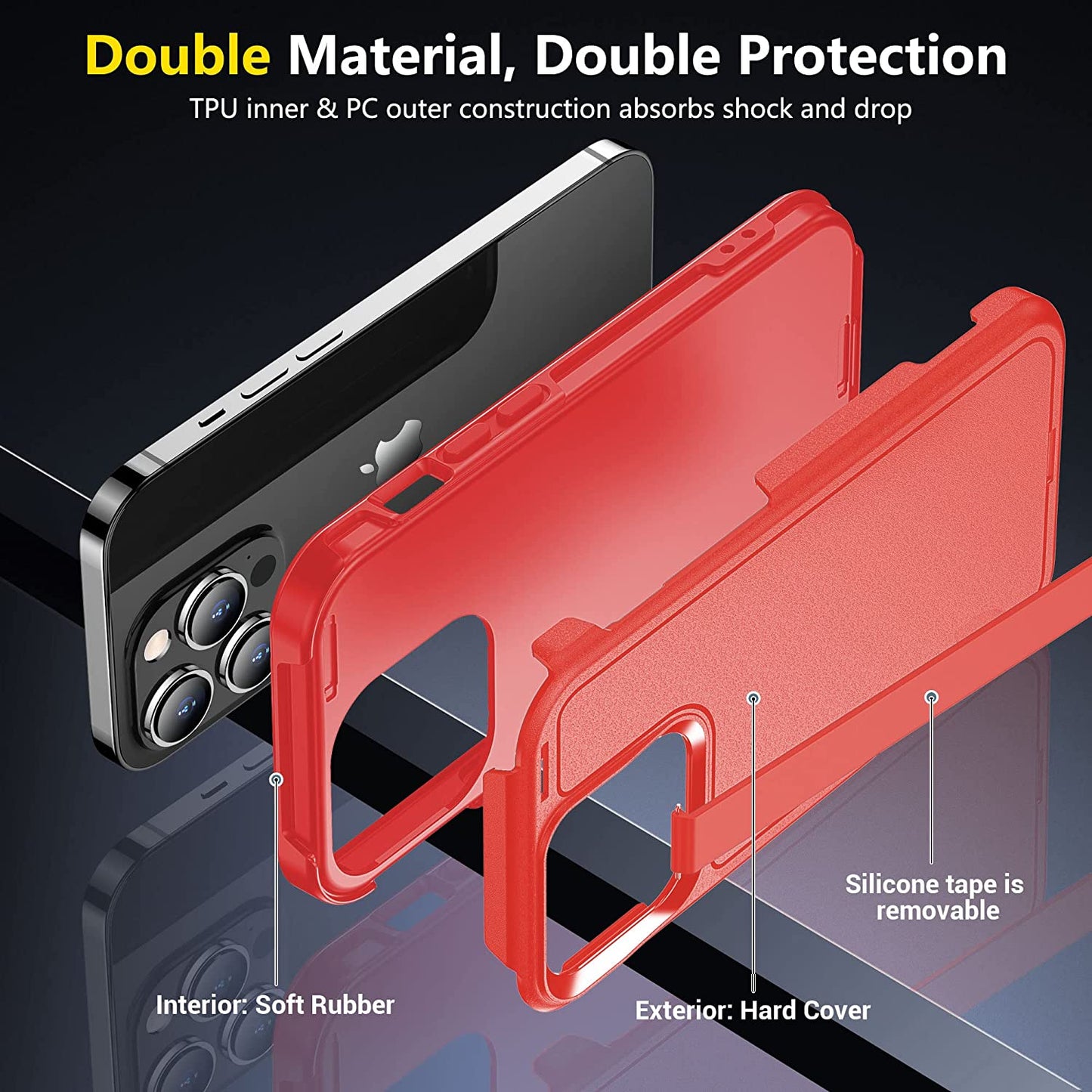 Jaroco for Iphone 14 Pro Case, [Military Grade Drop Protection] [2 Pcs Screen Protector & Camera Lens Protector] Full-Body Shockproof Protective for Iphone 14 Pro Phone Case 6.1 Inch (Red)  jaroco   