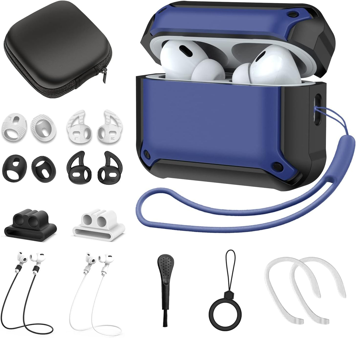 [14 in 1 Set] for Airpods Pro 2Nd Generation Case Cover, Silicone Airpod Pro 2 Case Cover for Men Women with Lanyard, Shock-Absorbing Protective Case for Airpods Pro 2Nd Generation 2022 - White  TOLUOHU (14in1 Set)-Blue  