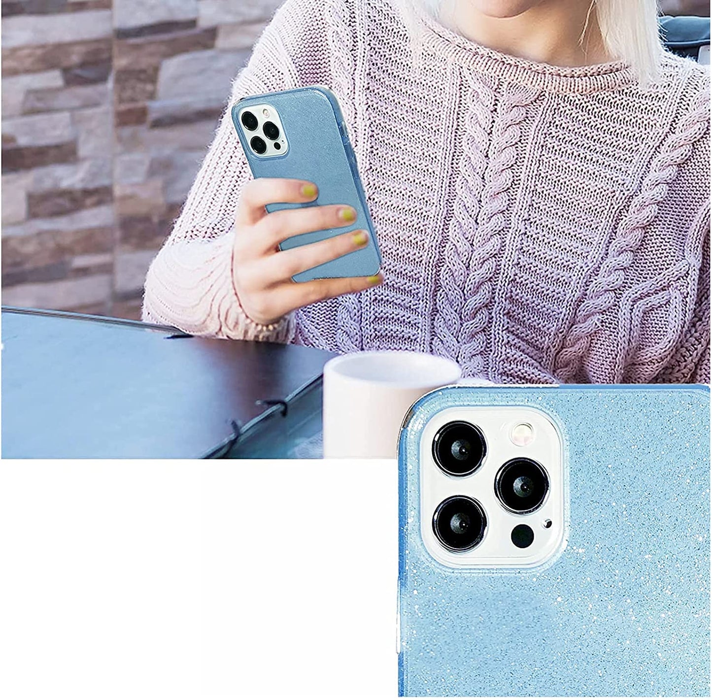 Abenkle Compatible with Iphone 12 and 12 Pro Case, Slim Fit Hybrid Glitter Bling Sparkly Case for Women Shockproof Protective Flexible Bumper Cover for Iphone 12/12 Pro 6.1-Inch 2020, Blue Glitter  ABenkle   